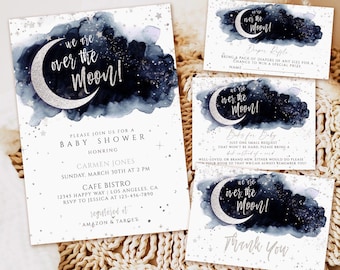 Over the Moon Baby Shower Invitation Template, Twinkle Star Invite (Digital Download)
