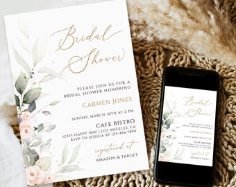 Grün Gold Brautparty Einladung, Brautparty Einladung Vorlage, Brautparty Einladung druckbare, Brautparty druckbare