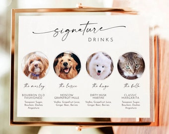Dog Signature Drink Sign, Pet Signature Cocktail Sign, Minimalist Wedding Bar Sign, Dog Signature Cocktail Sign, Editable Template, Bar Menu