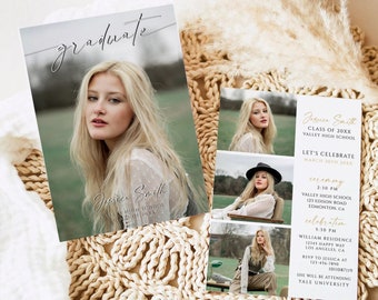 Modern Graduation Announcement, Photo Invitation Template (Digital Download)