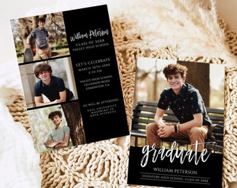Minimalist Graduation Party Invitation Template, Photo Announcement (Digital Download)
