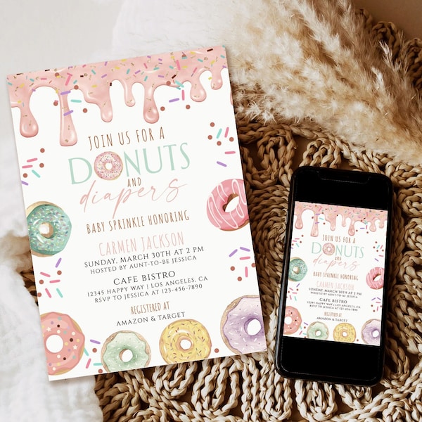 Editable Donuts And Diapers Baby Sprinkle Donut Baby Sprinkle Donut Baby Shower Editable Donut Sprinkle template Instant Download printable