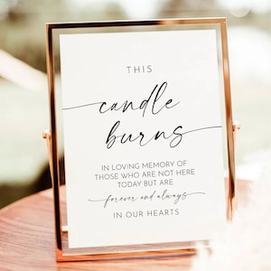 This Candle Burns Memorial Sign, In Loving Memory Sign Template, In loving Memory Sign, Wedding Memorial Candles Table Sign Decoration