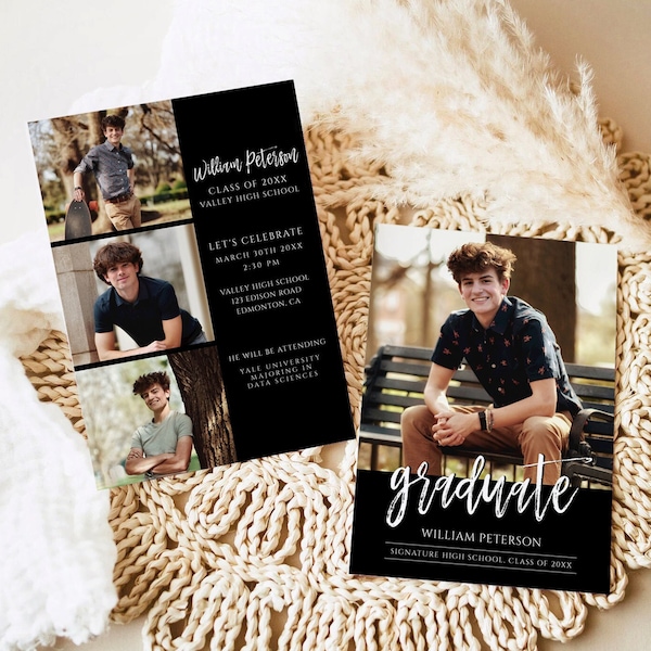 Minimalist Senior Announcement Card, Modern Graduation Announcement, Graduation Party Template, Multiple Photo Graduation Invite download