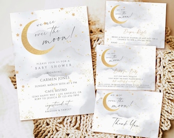 Over the Moon Baby Shower Invitation Template, Twinkle Star Invite (Digital Download)