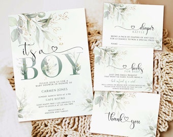 Greenery Boy Baby Shower Invitation, Eucalyptus 5x7 invite, Invitation set, INSTANT DOWNLOAD | editable digital file, Baby Shower Invitation