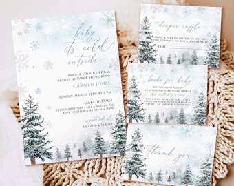 Baby it's cold outside Invitation, Winter baby shower invitation, Winter wonderland baby shower, Christmas baby shower invitation set