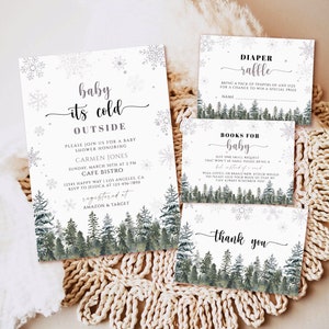 Baby its cold outside Baby Shower Invitation set, Winter baby shower invitation template, Gender Neutral Baby Shower Invitation download,