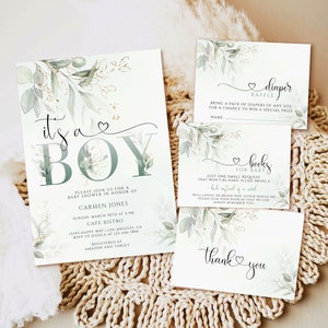 Greenery Boy Baby Shower Invitation, Eucalyptus 5x7 invite, Invitation set, INSTANT DOWNLOAD | editable digital file, Baby Shower Invitation