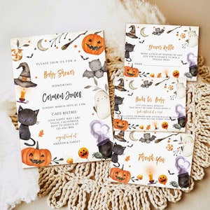 Halloween Baby Shower Invitation set, A Baby is Brewing Baby Shower Invitation, Editable Halloween Invite, Printable Baby Shower Invitation