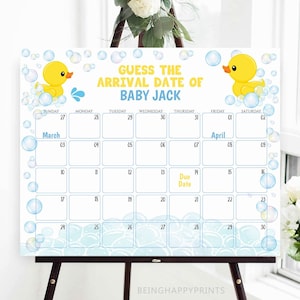 Rubber Duck Baby Due Date Calendar, Guess Baby&#39;s Birth Date, Guess Baby Birthday Calendar, Rubber Ducky Baby Shower,Baby Prediction,duckling