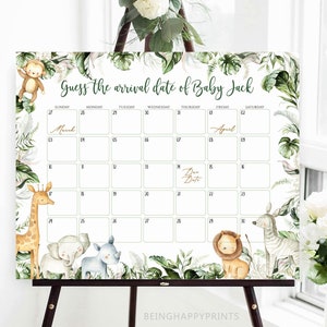 Jungle Safari bébé échéance calendrier, devinez la date de naissance de bébé, devinez calendrier d'anniversaire de bébé, devinez anniversaire de bébé, prédiction de bébé, date d'échéance