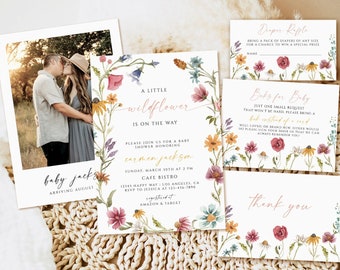 Wildflower Baby Shower Invitation Set, Floral Printable Template