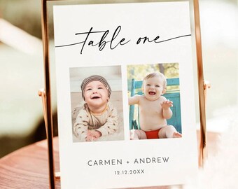 Photo Table Numbers Wedding Template, Minimalist Age Design (Digital Download)