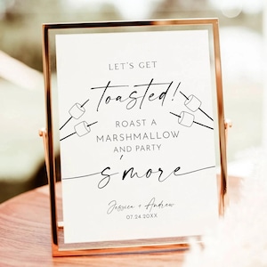 Marshmallow and Party S&#39;more Sign, Roast a Marshmallow, Smore Bar Sign, S&#39;more Bar Station, Outdoor Party Sign, Modern Summer Wedding sign