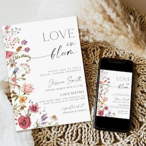 Wildflower Bridal shower Invitation, Bridal shower Invitation Template, love in bloom bridal shower invite, Floral Bridal Shower Invitation