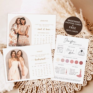 Photo Bridesmaid Proposal Card Template, Printable Bridesmaid info Card download, Will You Be My Bridesmaid Card, bridesmaid proposal card