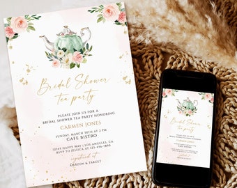 Bridal Shower Tea Party Invitation Template, Printable Bridal Tea Shower Invite, Bridal Brunch, Bridal shower invitation template,Bridal tea