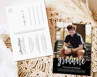 Minimalist Senior Announcement Card, Modern Graduation Announcement, Graduation Party Template, Multiple Photo Graduation Invite download