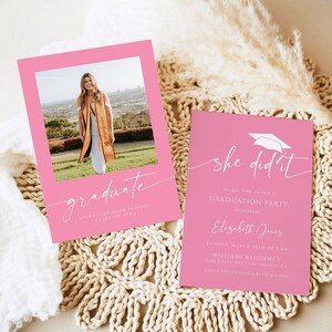 Pink Graduation Announcement Invitation Template (Digital Download)