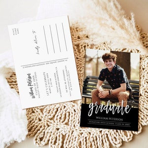 Minimalist Senior Announcement Card, Modern Graduation Announcement, Graduation Party Template, Multiple Photo Graduation Invite download