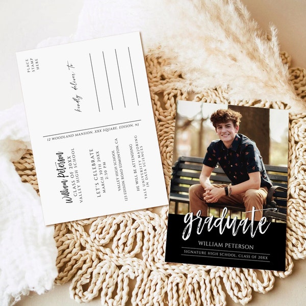 Minimalist Senior Announcement Card, Modern Graduation Announcement, Graduation Party Template, Multiple Photo Graduation Invite download