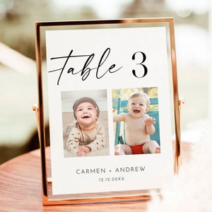 Photo Table Numbers, Modern Table Numbers, Wedding Photo Table Numbers, Reception Table, Minimalist Table Numbers Template, age table number