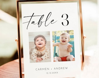 Modern Photo Table Numbers, Minimalist Wedding Reception Template (Digital Download)