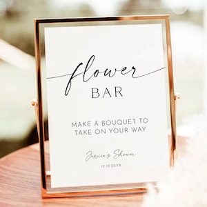 Flower Bar Sign, Modern Minimalist Bridal Shower Sign, Floral Baby Shower Sign, Bouquet Bar, Build Your Bouquet, Editable Template download