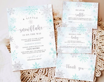 A Little snowflake  is on its way  baby shower invitation, Winter baby shower invitation, Winter wonderland baby shower invitation template