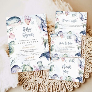 Modèle modifiable d'invitation de douche de bébé d'océan et de mer, invitation imprimable de douche de bébé d'océan, téléchargement instantané, genre neutre, jeux sous-marins