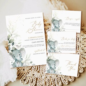 Elefant Baby Shower Einladung Vorlage, bearbeitbare Grün Baby-Dusche-Einladungs-Download, druckbare Baby-Dusche-Einladung, Einladungs-Set