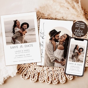 Modern Minimal Save the Date Template, Save The Date With Photo, Editable Wedding Save The Date Template, Save The Date Digital Download