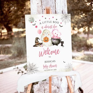 Halloween Baby Shower Welcome Sign Sign, A Little Boo Baby Shower Welcome Sign, Pumpkin Decorations,Girl Halloween shower Printable Template