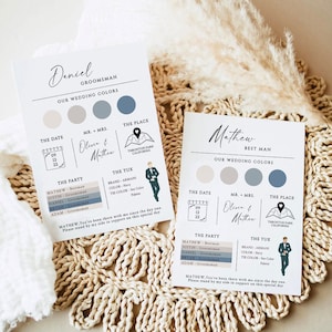 Groomsman Info Card Template, Bridal Party Info Card, Groomsman Information Card, Modern Minimalist Groomsman Infographic Card Download
