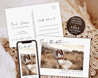 Modern Photo Save the Date Template, Minimalist Design (Digital Download)