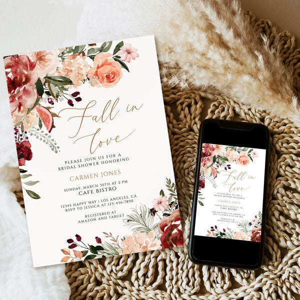 Floral Fall Bridal Shower Invitation Template (Digital Download)