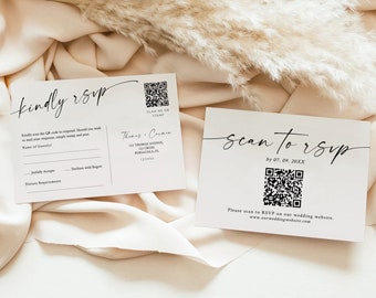 QR Code Wedding RSVP Card Template, Minimalist (Digital Download)