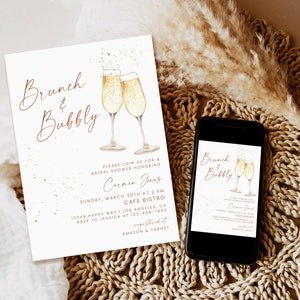 Brunch and Bubbly Bridal Shower Invitation, Editable Wedding Shower Invite, Champagne Shower, Minimalist Bridal Shower Invite Template