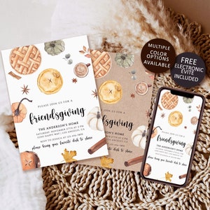 Editable Friendsgiving Dinner Invitation, Thanksgiving Potluck Dinner invite, Thanksgiving Invitation, Friendsgiving Mobile Invite evite t6