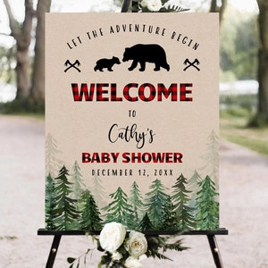 Lumberjack Baby Shower Welcome sign, Buffalo Plaid Welcome sign, Wilderness Bear Welcome sign, Baby shower welcome sign Lumberjack