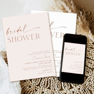 Minimale Boho bruids douche uitnodiging, moderne bruids douche uitnodigen, neutrale bruids douche, bewerkbare Boho bruids douche sjabloon minimalistisch