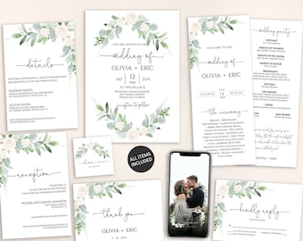 Floral Wedding Invitation Set Template (Digital Download)