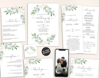 Printable Wedding Invitation Set Template Download, Wedding Invitations, Wedding Template, Wedding Program, Wedding Invites, Thank You,yv441