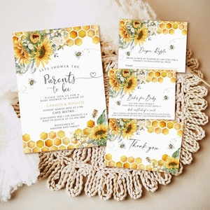 Bearbeitbare Sonnenblume Biene Eltern Bee-Babyparty-Einladung Gender Neutral Druckbare Babyparty-Einladungsvorlage Sofortiger Download Bienenstock