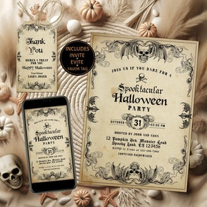 Vintage Halloween Invitations Halloween Party Invite Halloween Costume party Invite Antique Adults Editable Printable Invite Download tag h7
