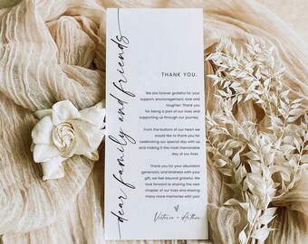 Wedding Menu Thank You, Modern Thank You Letter, Wedding Napkin Note, Editable Template, Minimalist Place Setting Thank You, thank you note