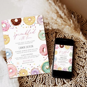 Donut Baby Sprinkle Invitation Sprinkled With Love Donut Invitation Donut Baby Shower Editable template printable donut invite download