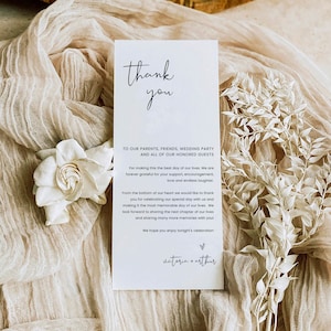 Plantilla de agradecimiento de mesa de boda minimalista, nota de servilleta de agradecimiento, agradecimiento imprimible, ajuste de lugar gracias, descarga instantánea editable