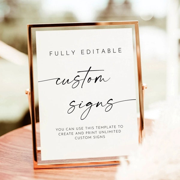 Minimalist Custom Sign Template, Modern Wedding Sign Printable, Customizable Wedding Signage, Bohemian Wedding Signs, fully editable sign